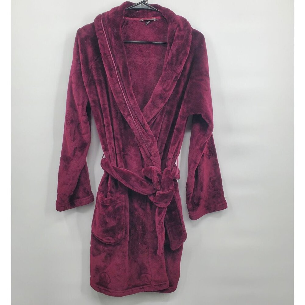 Victoria's Secret Short Cozy Robe Women Size XS Velvet Plush Velvet Burgundy